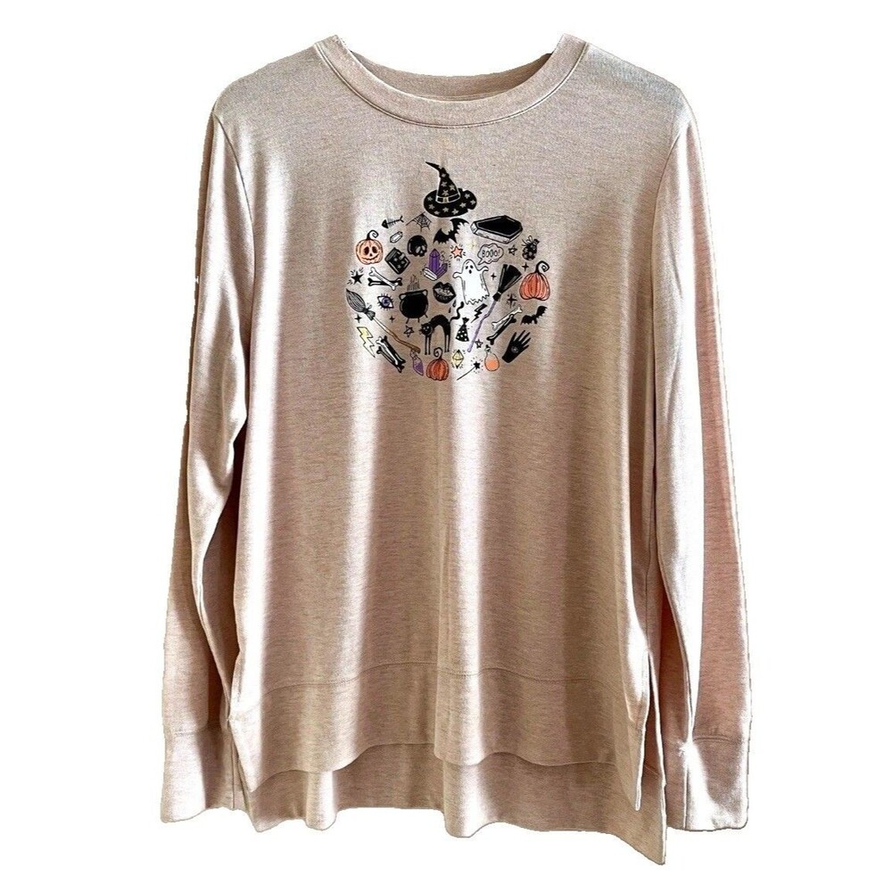 Halloween Knit Comfort Top XL Long Sleeve Cat Pumpkins Witchy Holiday Whimsigoth